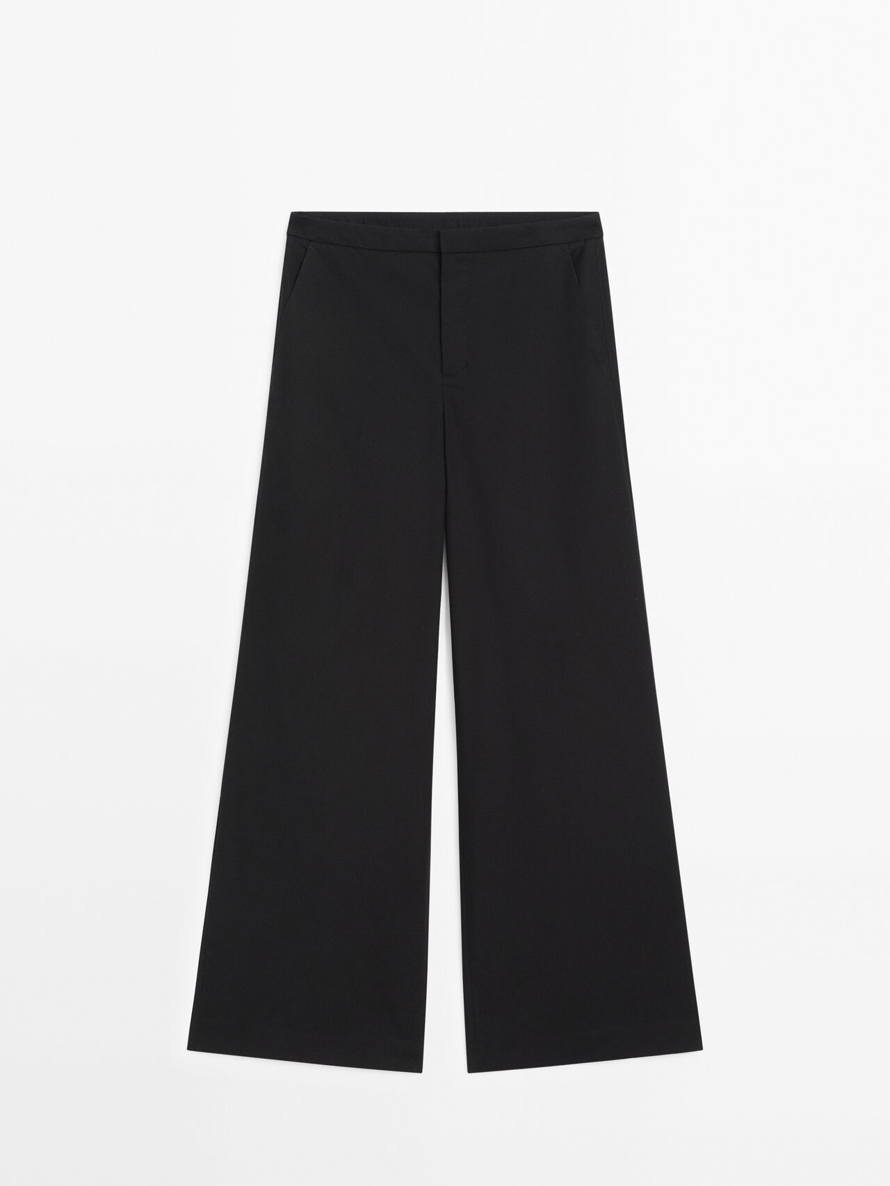Shop Massimo Dutti 100% Cotton Poplin Trousers In Black