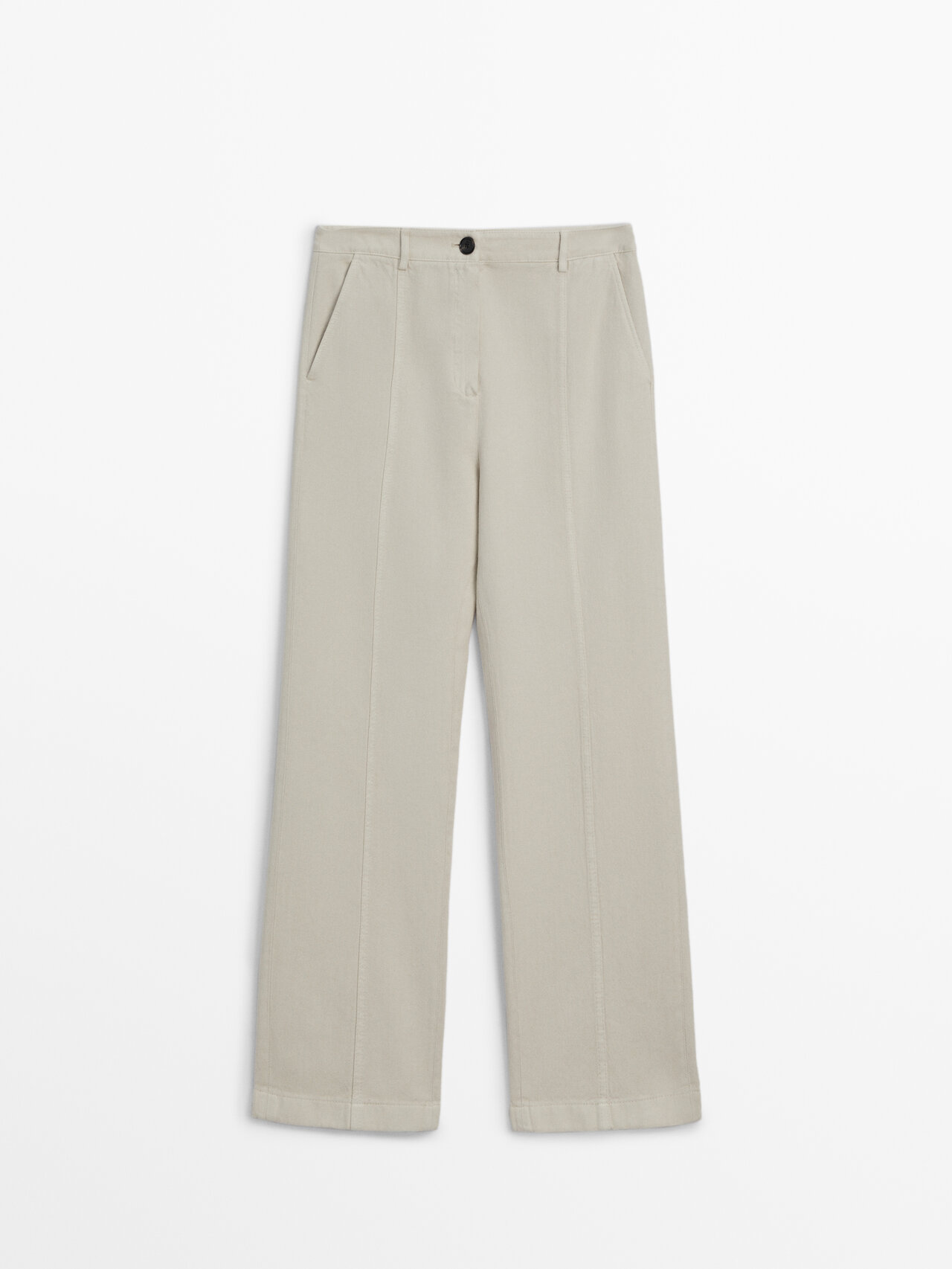 Massimo Dutti Flowing Twill Cotton And Lyocell Blend Trousers In Ice