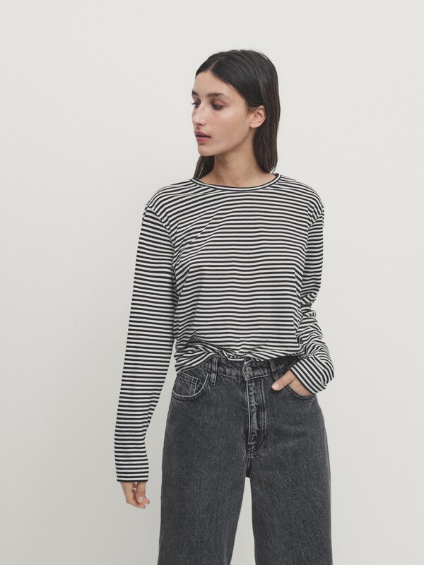 Wide-leg high-waist jeans · Grey · Dressy | Massimo Dutti