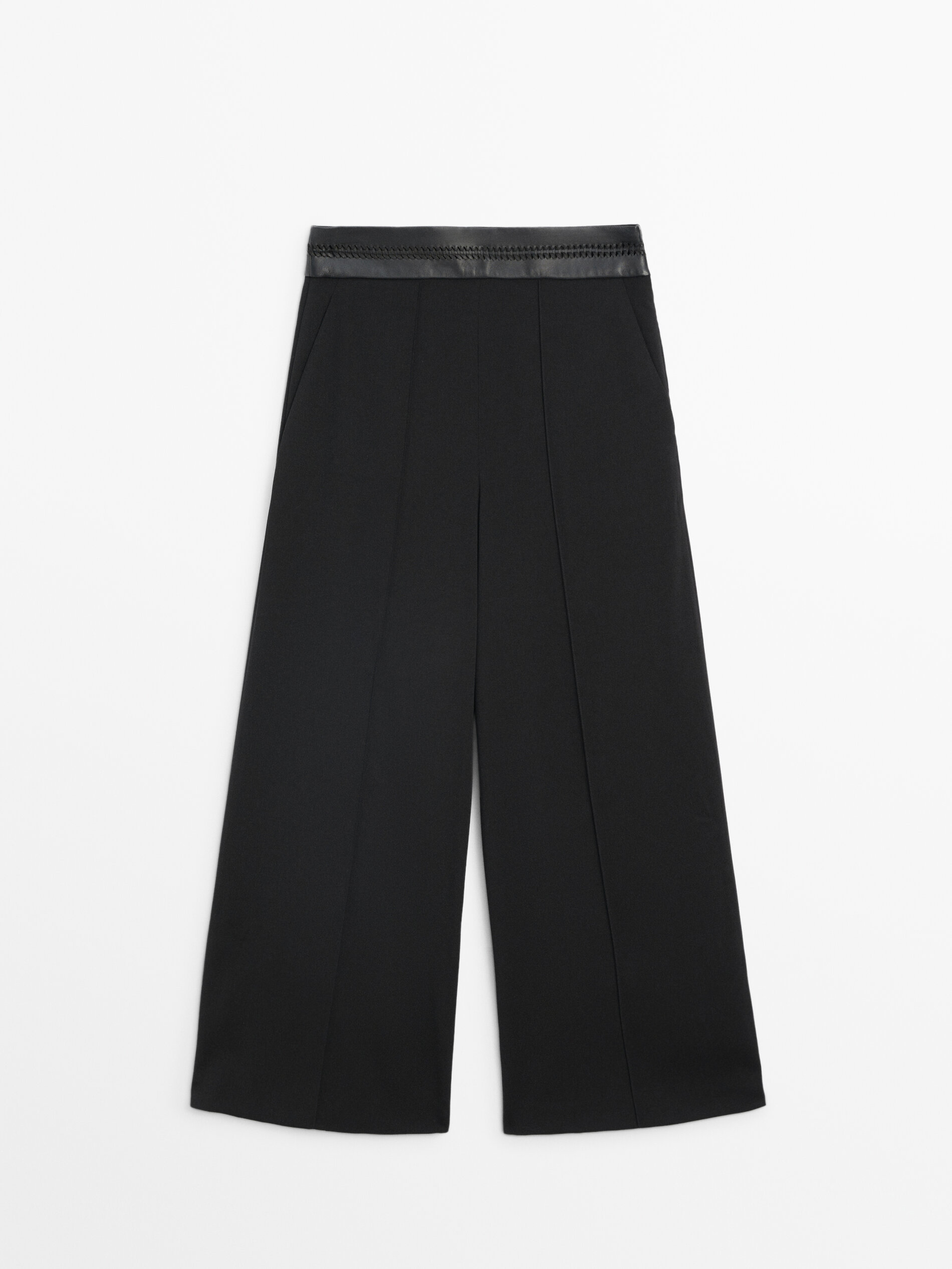 Black culottes with die-cut leather detail