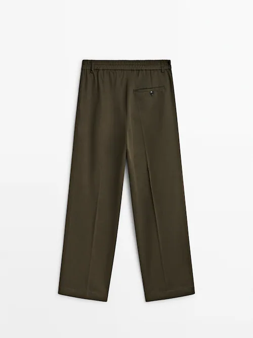 Straight fit trousers with stretch waist · Dark Green · Dressy