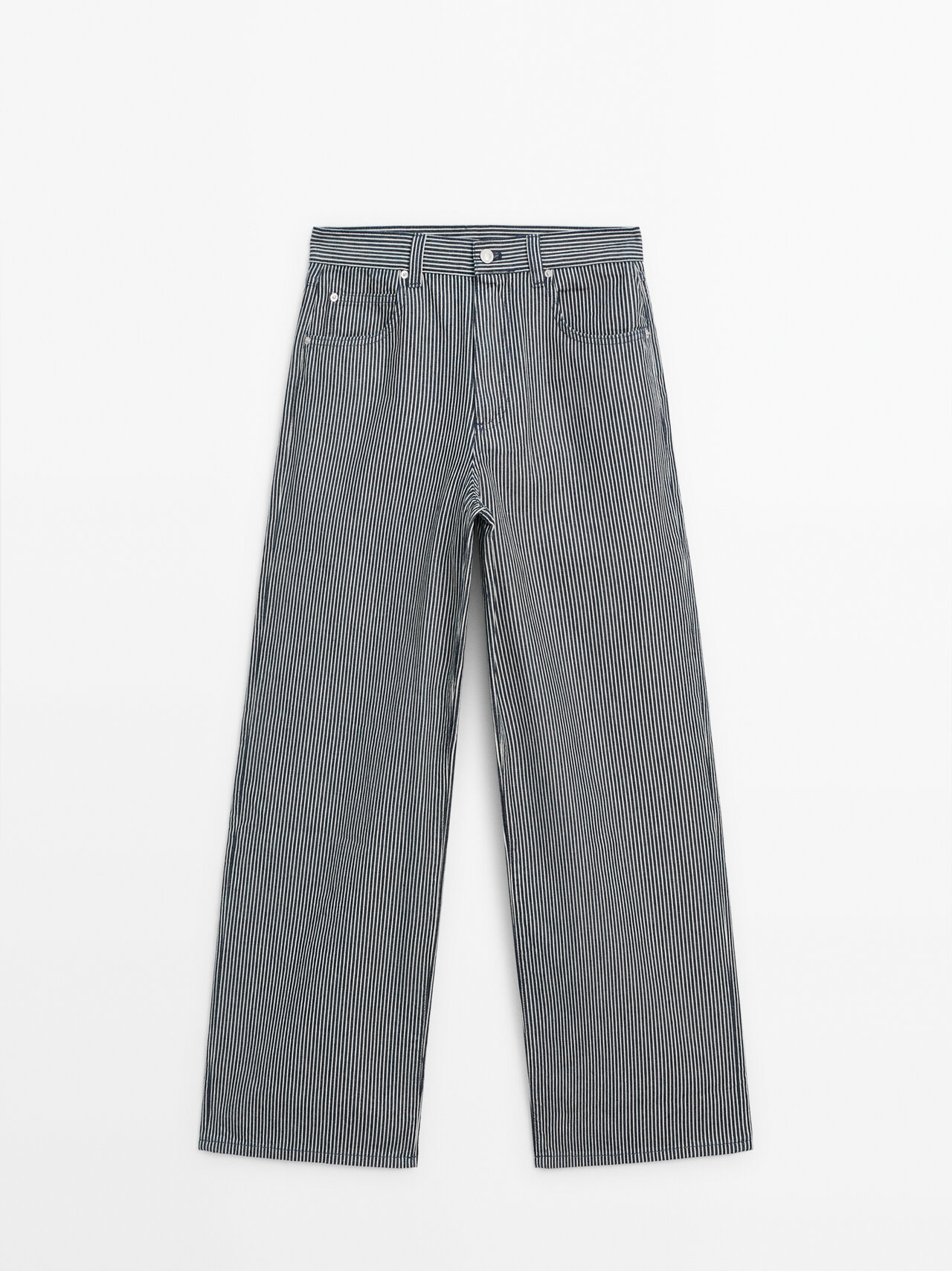 Massimo Dutti Straight Fit High-waist Striped Jeans In Indigo