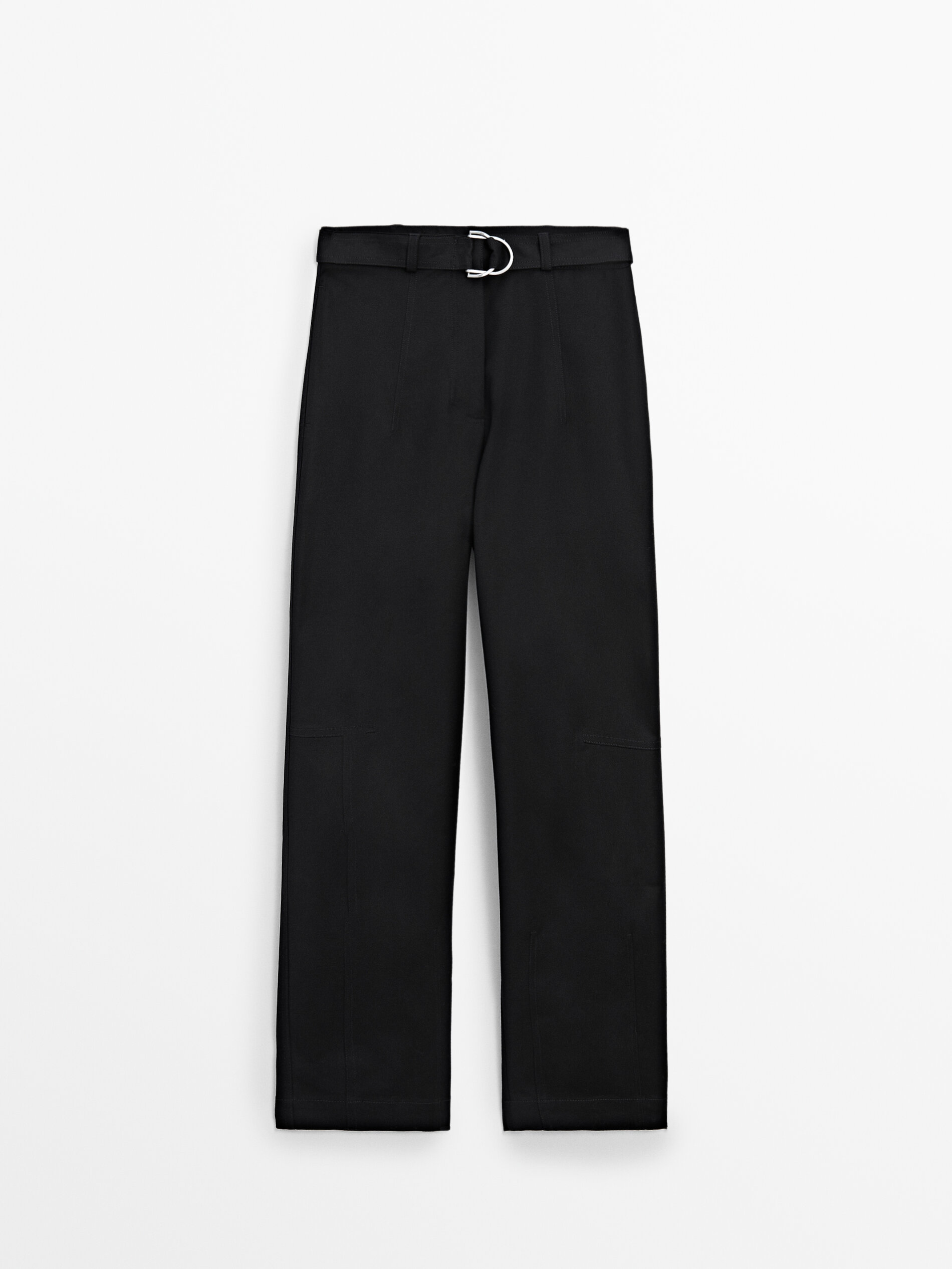 Black barrel-fit trousers with belt · Black · Dressy | Massimo Dutti