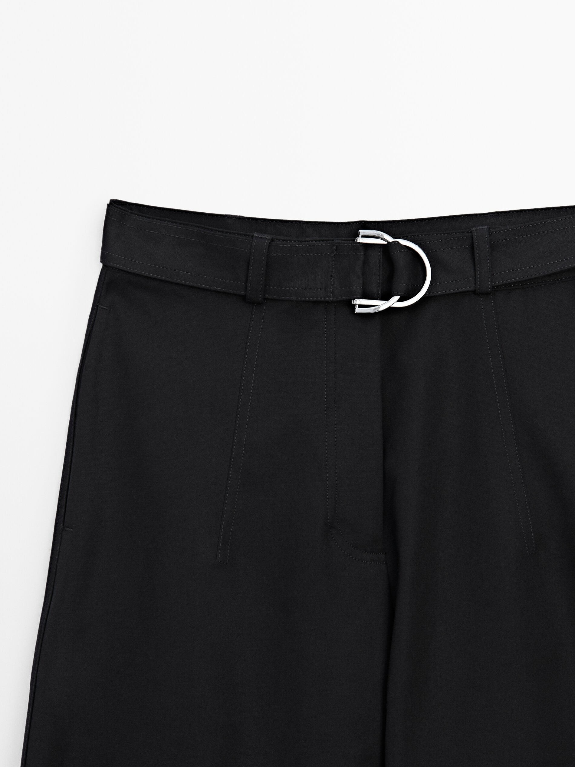 Black barrel-fit trousers with belt · Black · Dressy | Massimo Dutti