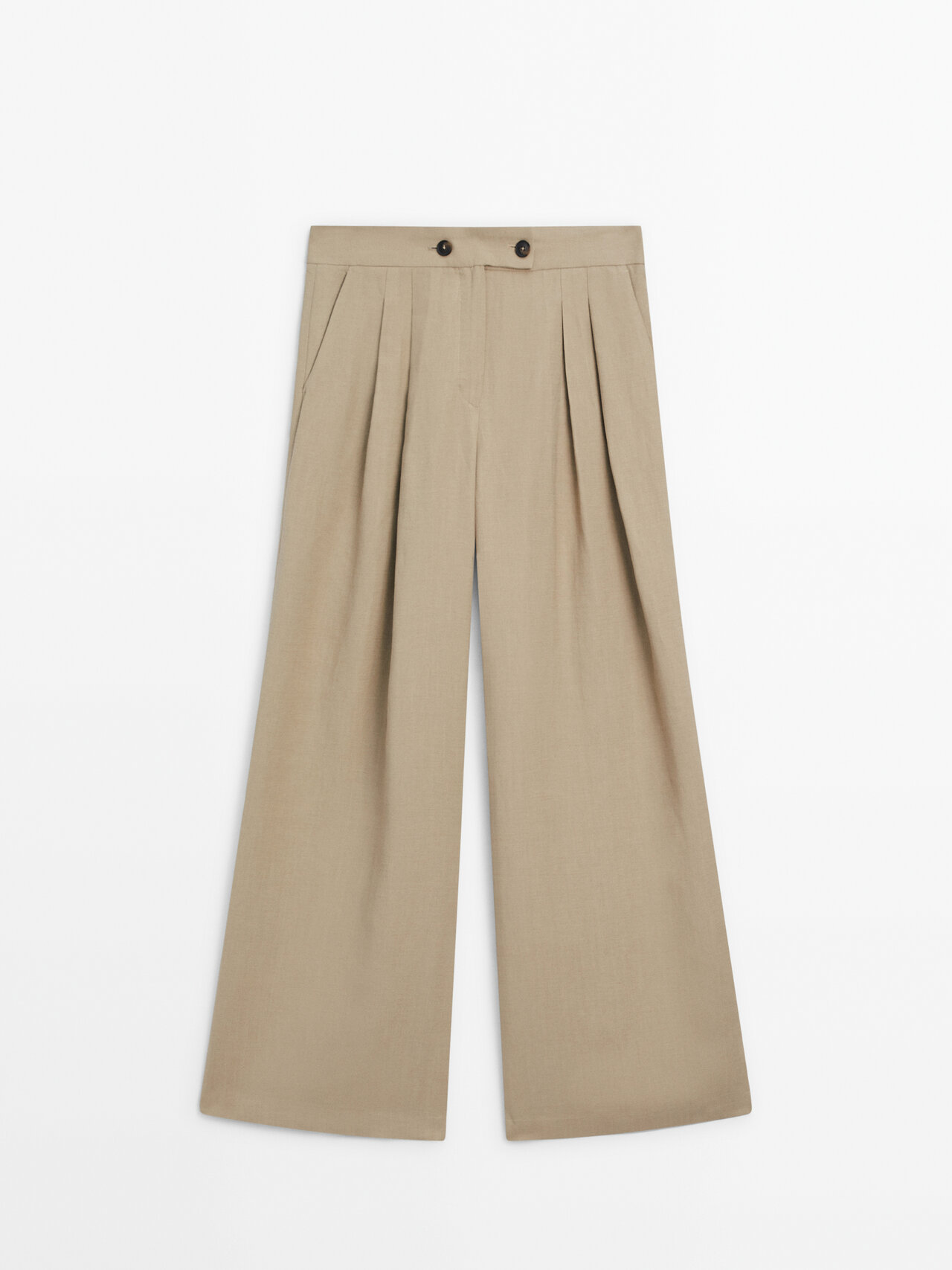 Shop Massimo Dutti Wide-leg Trousers With Dart Details In Beige