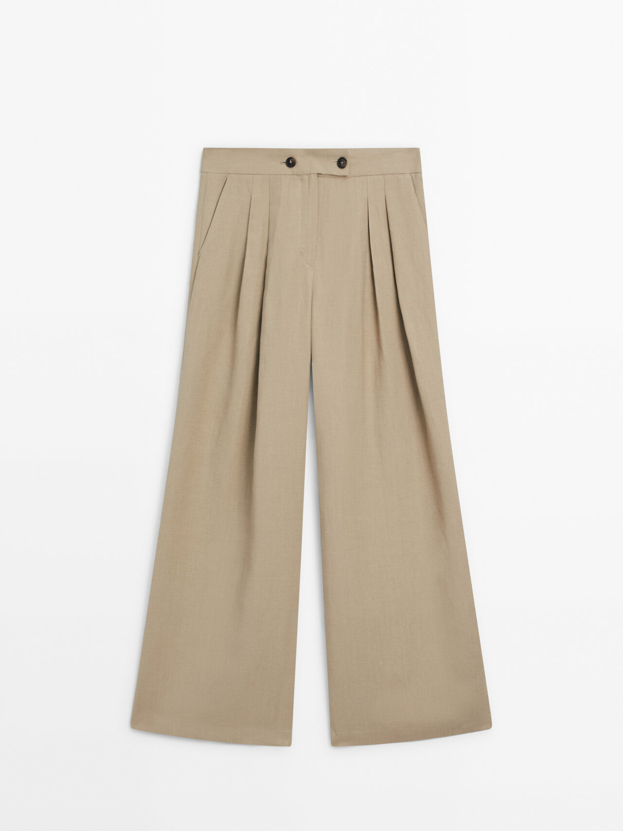 Massimo Dutti Wide-leg Trousers With Dart Details In Beige