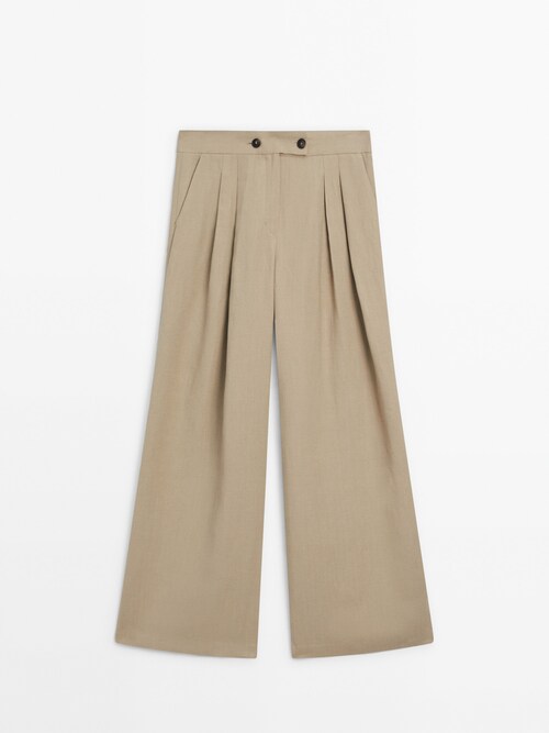 Zara beige darted high rise trousers