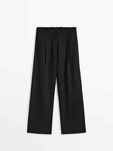 Črne full length hlače z gubami