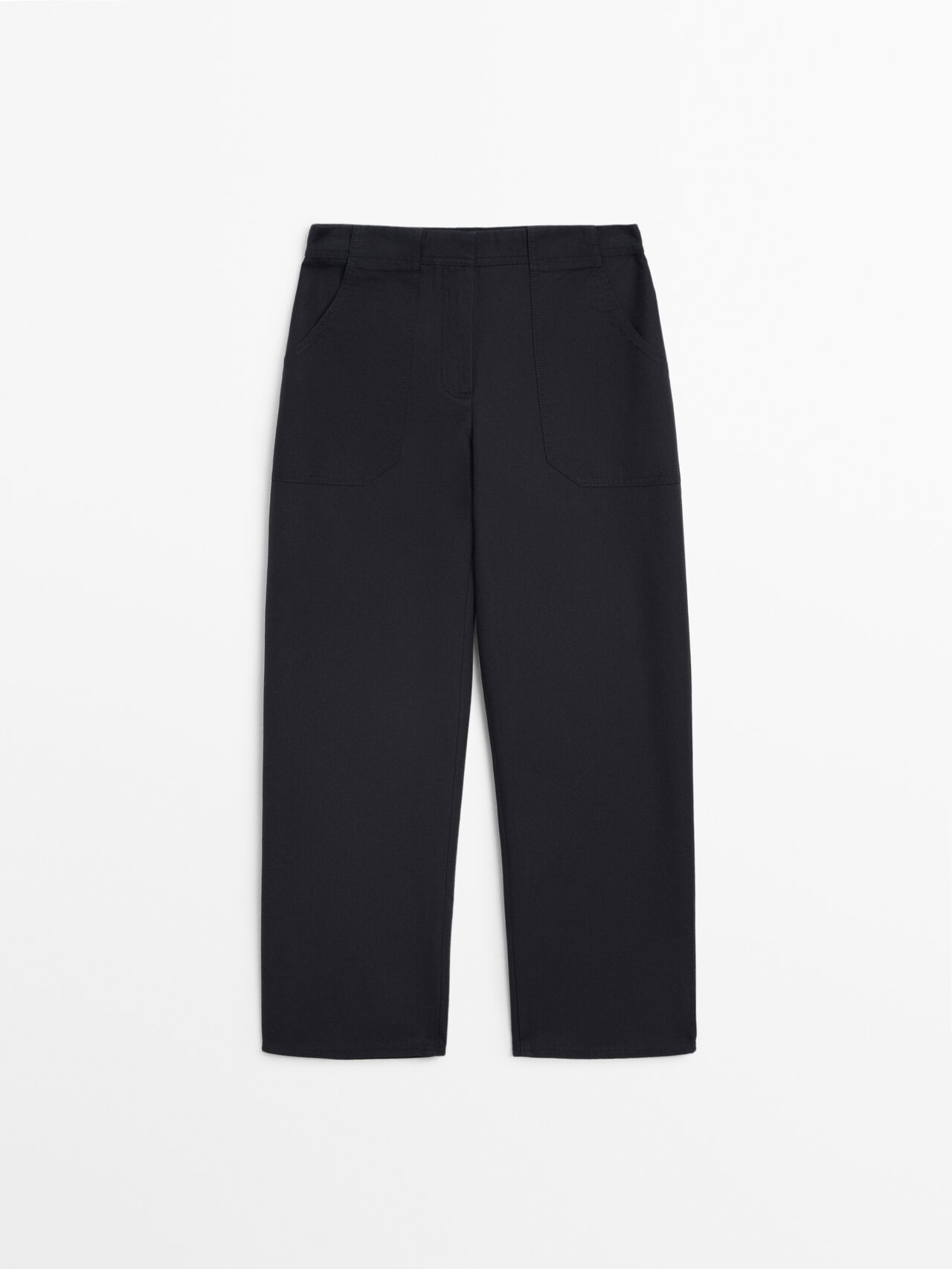 Massimo Dutti Barrel Fit Carpenter Trousers In Navy Blue