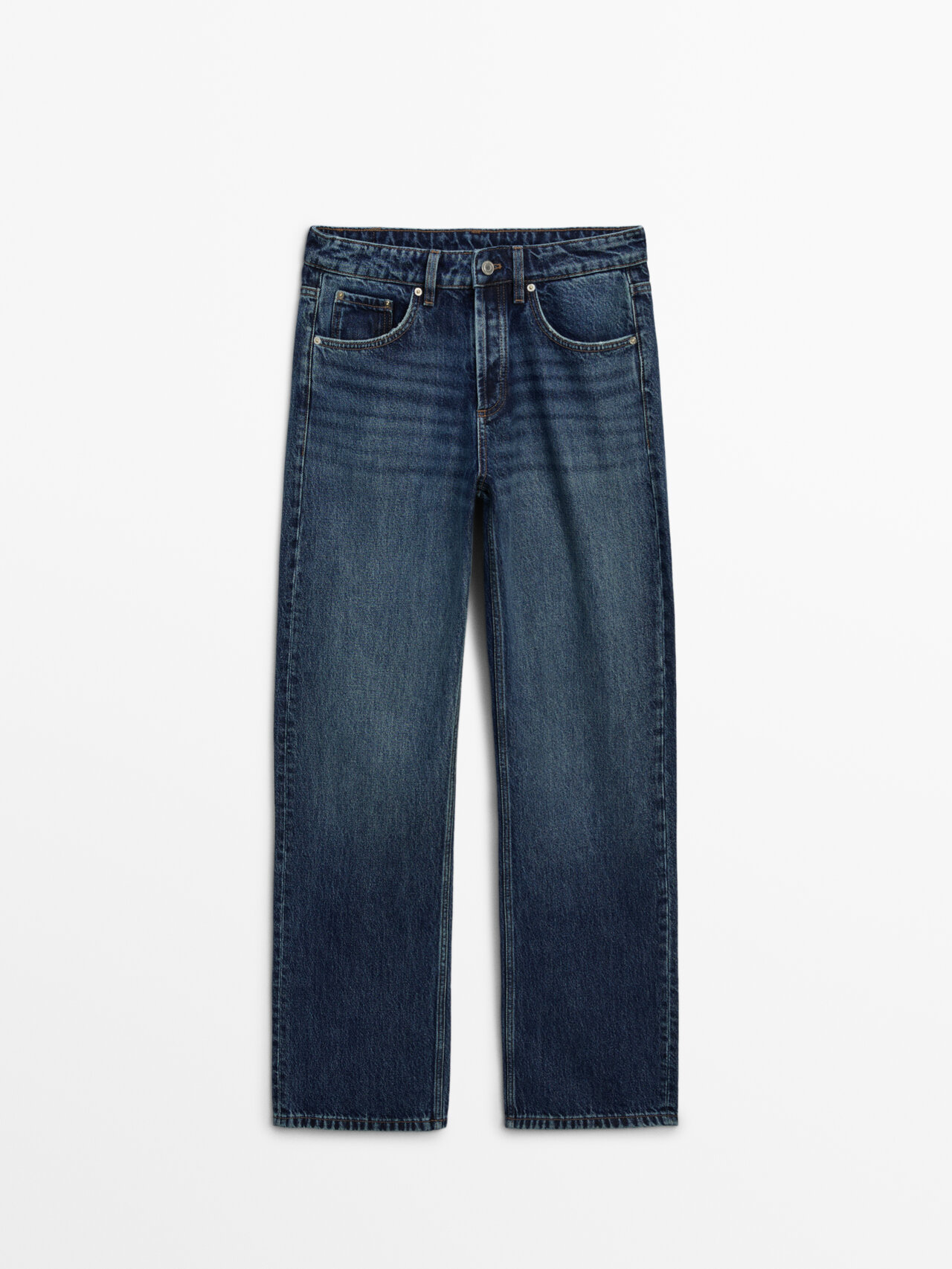 Shop Massimo Dutti Mid-rise Wide-leg Full Length Jeans In Medium Blue