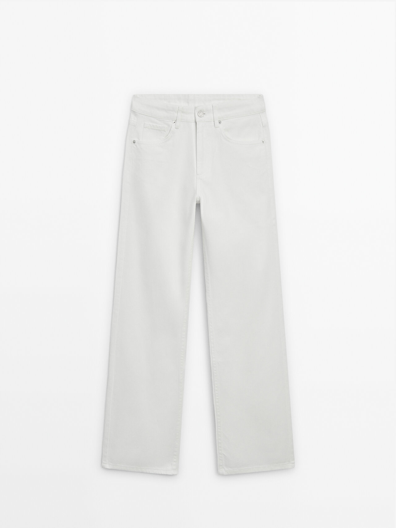 Massimo Dutti Wide-leg Mid-rise Jeans In Cream