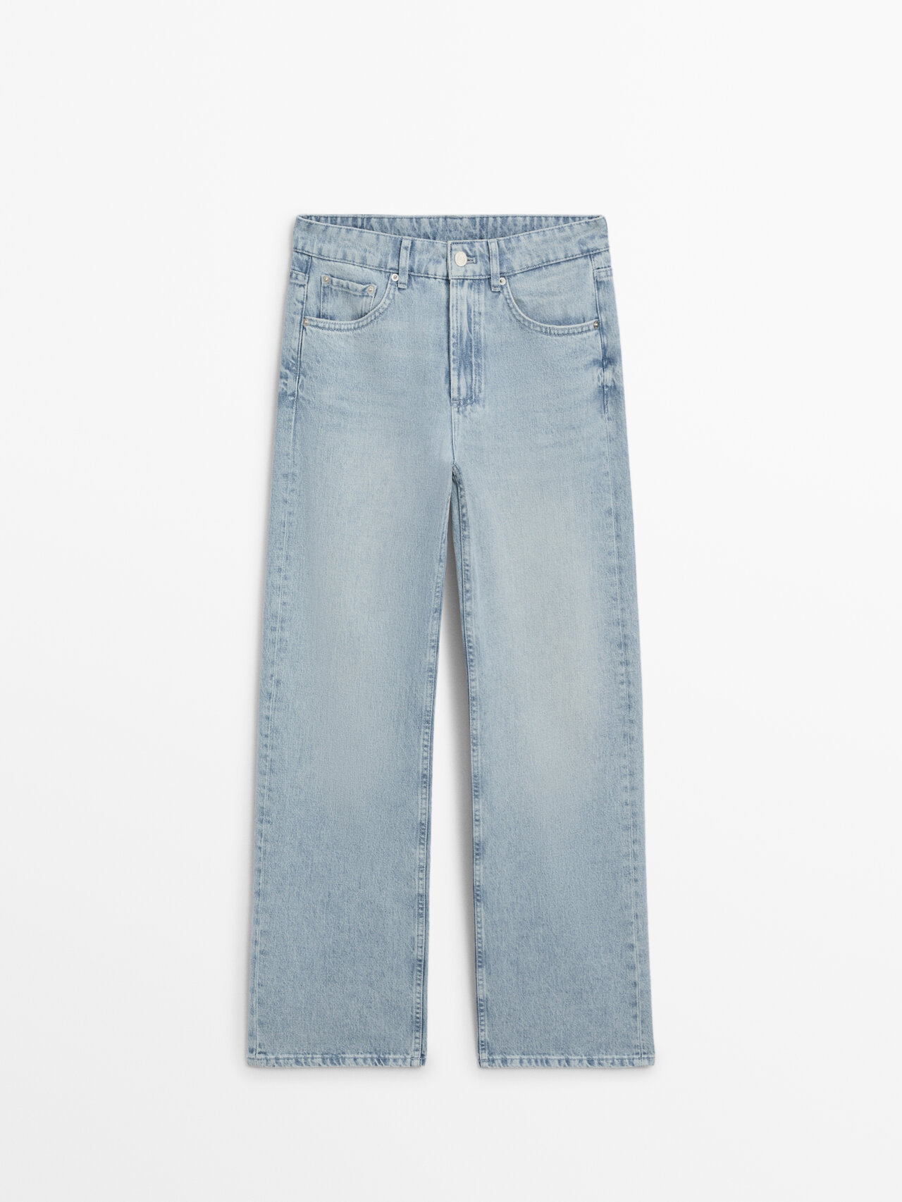 Shop Massimo Dutti Wide-leg Mid-rise Jeans In Light Blue