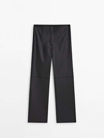 Dikiş detaylı mumlu görünümlü pantolon