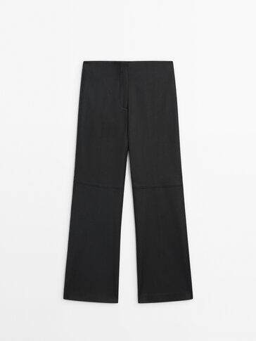 Dikiş detaylı mumlu görünümlü pantolon
