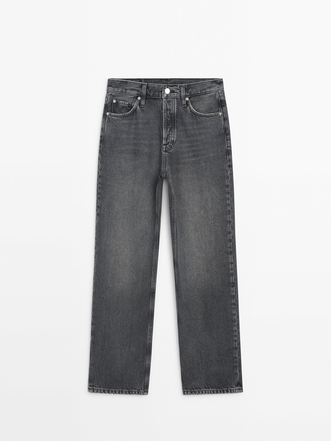Shop Massimo Dutti Straight Fit High-waist Jeans In Charcoal