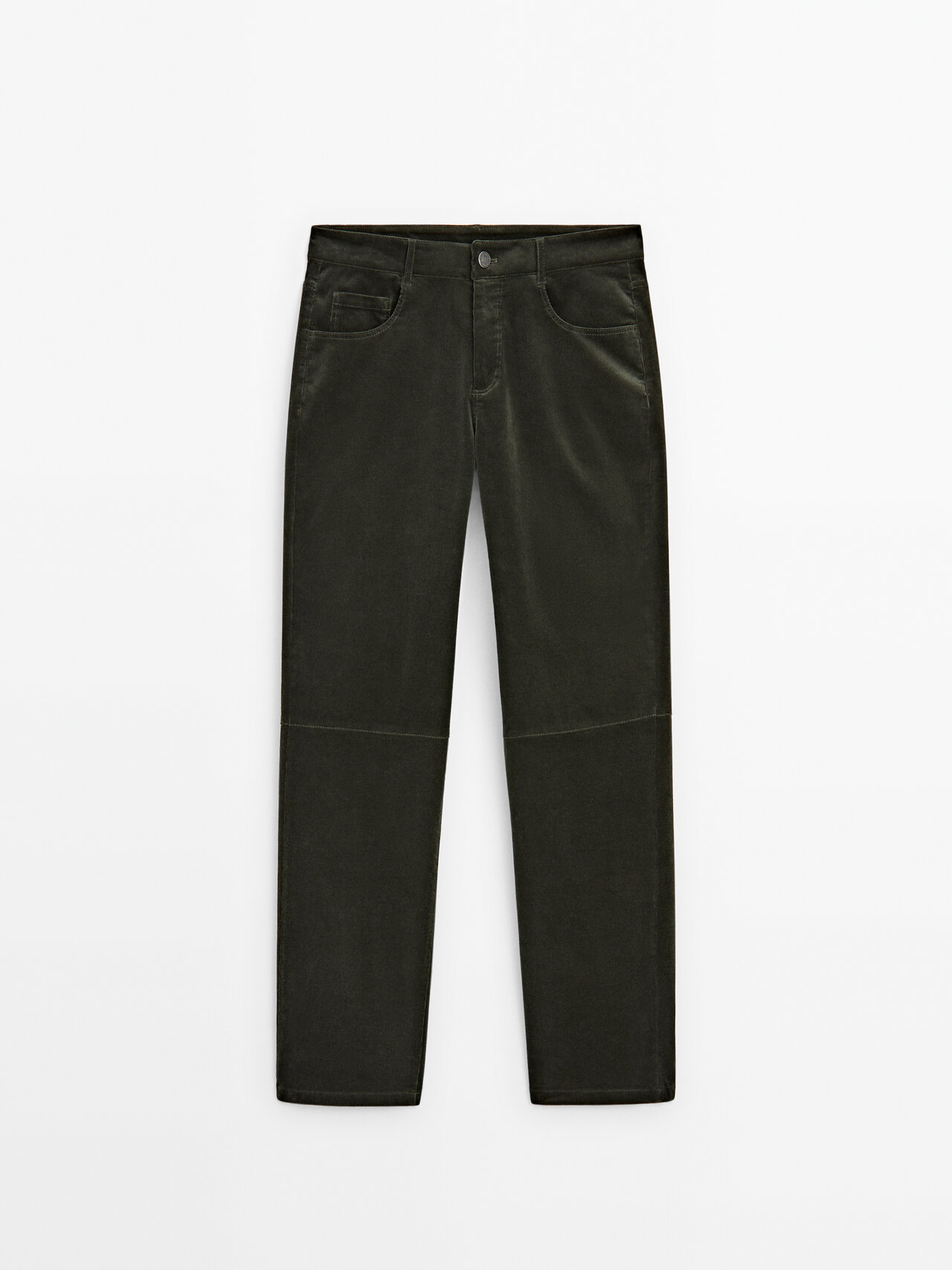Massimo Dutti Slim Fit Micro Corduroy Trousers With Stitching Detail In Dark Green