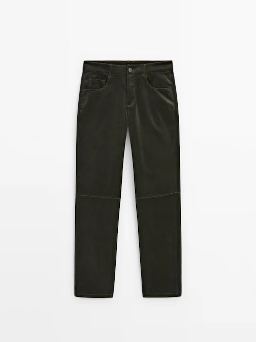 Slim fit micro corduroy trousers with stitching detail · Dark