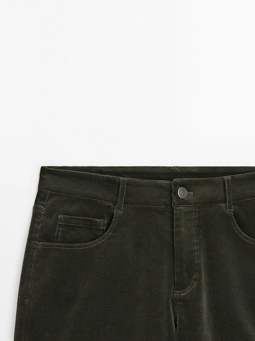 Slim fit micro corduroy trousers with stitching detail · Dark