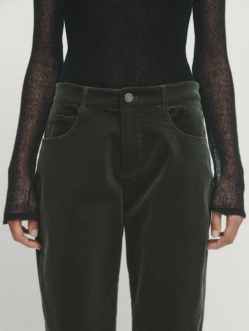 Slim fit micro corduroy trousers with stitching detail · Dark Green ·  Dressy