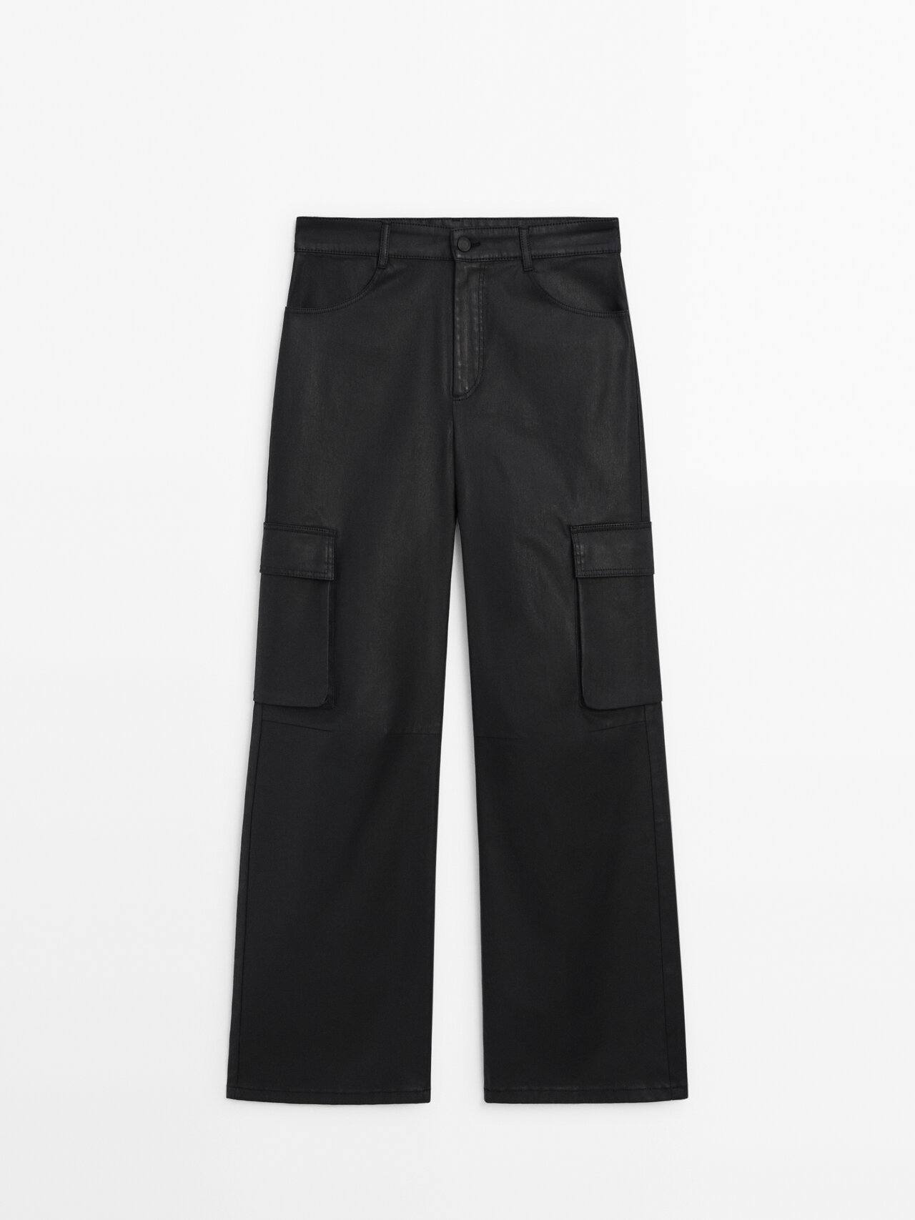 Massimo Dutti Waxed Cargo Trousers In Black