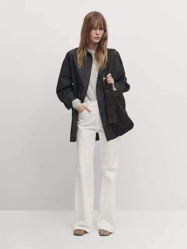 Flare-fit high-waist jeans · Cream · Dressy | Massimo Dutti