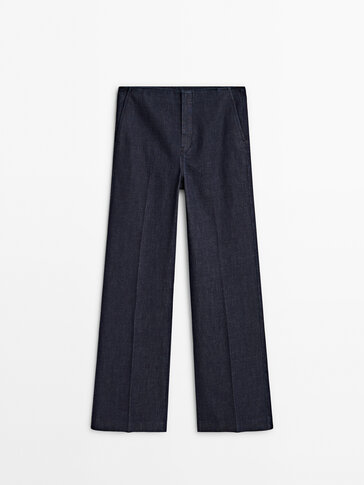 Flare-fit high-waist jeans · Dark Blue · Skirts | Massimo Dutti