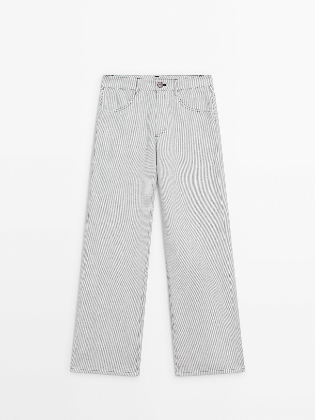 Massimo Dutti Striped Trousers With Five Pockets In Dark Blue