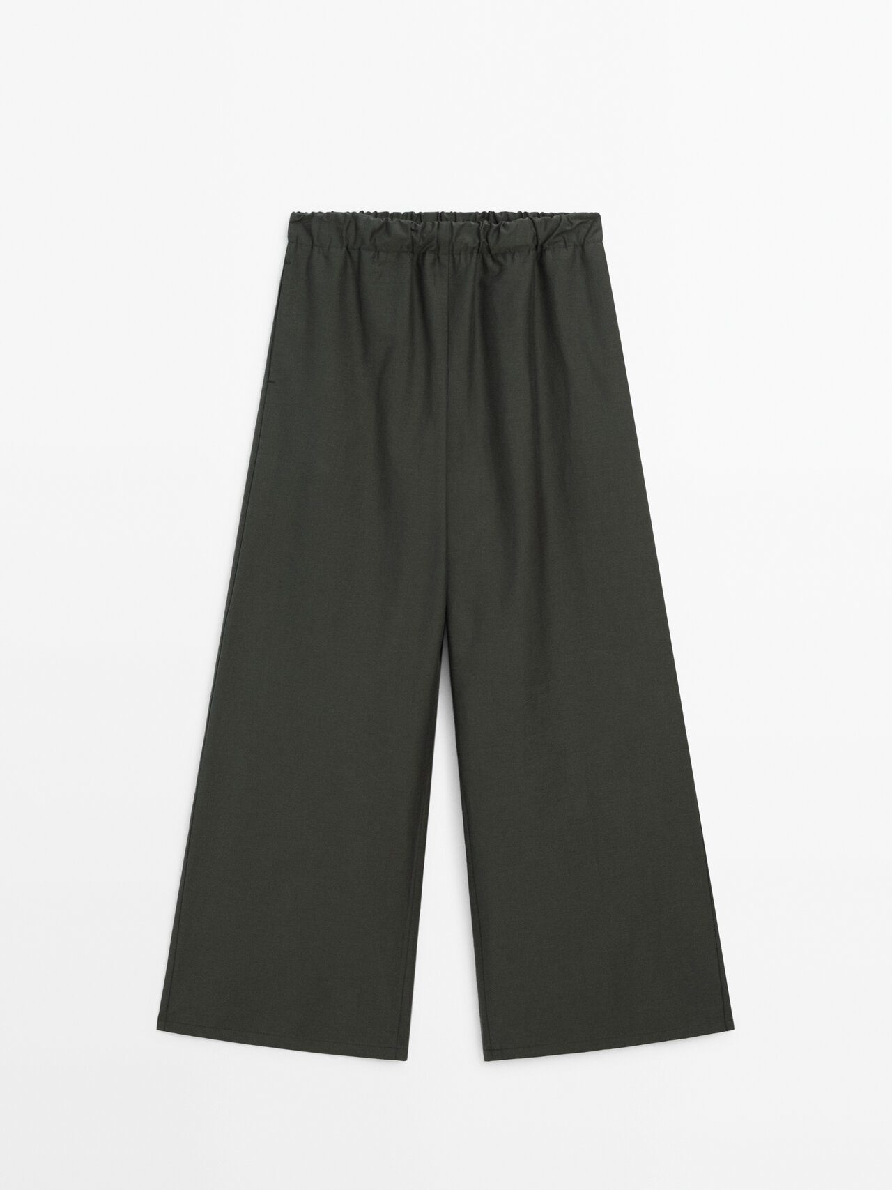 Shop Massimo Dutti Wide-leg Trousers With Elastic Waistband In Green