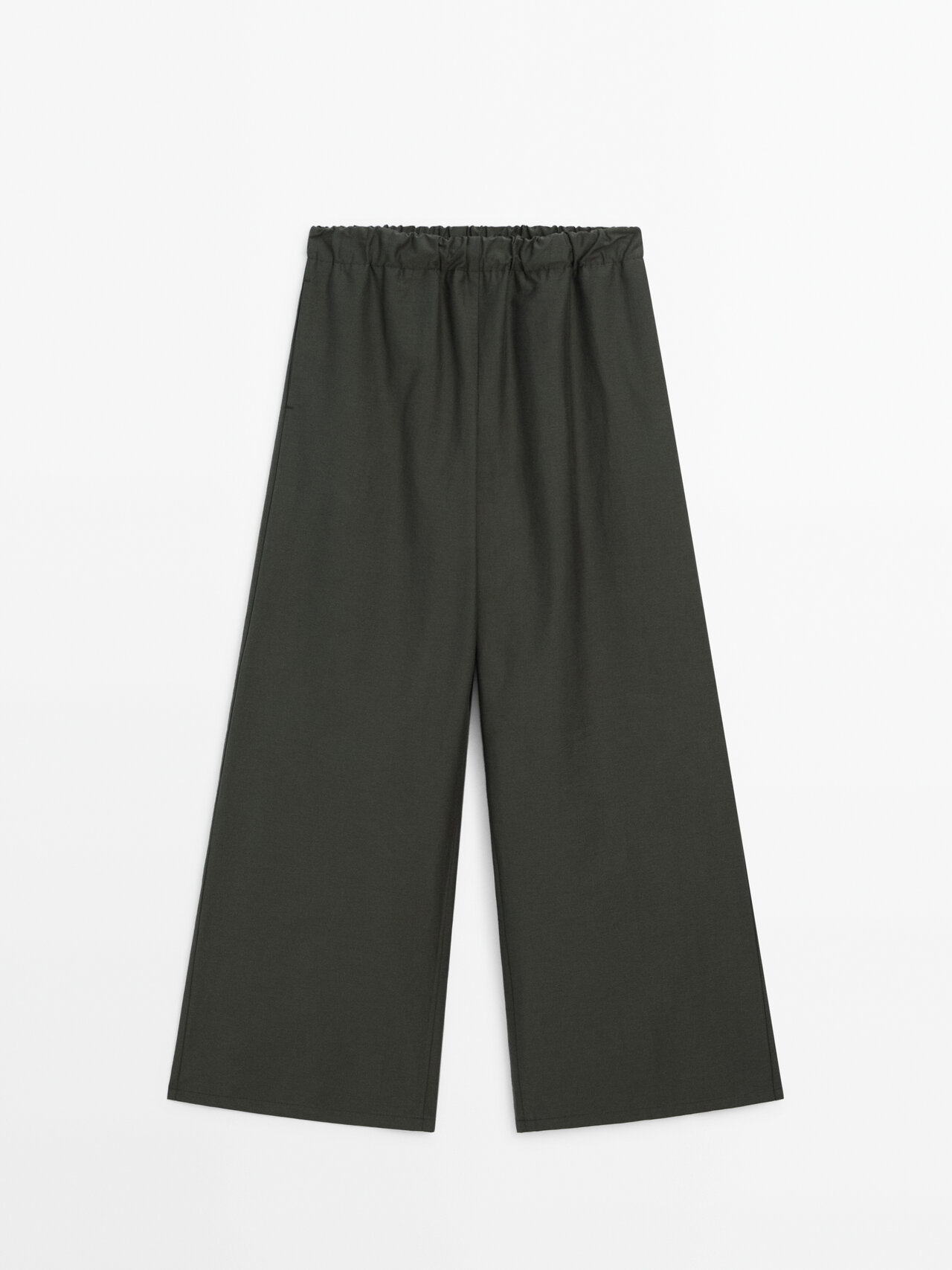 Massimo Dutti Wide-leg Trousers With Elastic Waistband In Green