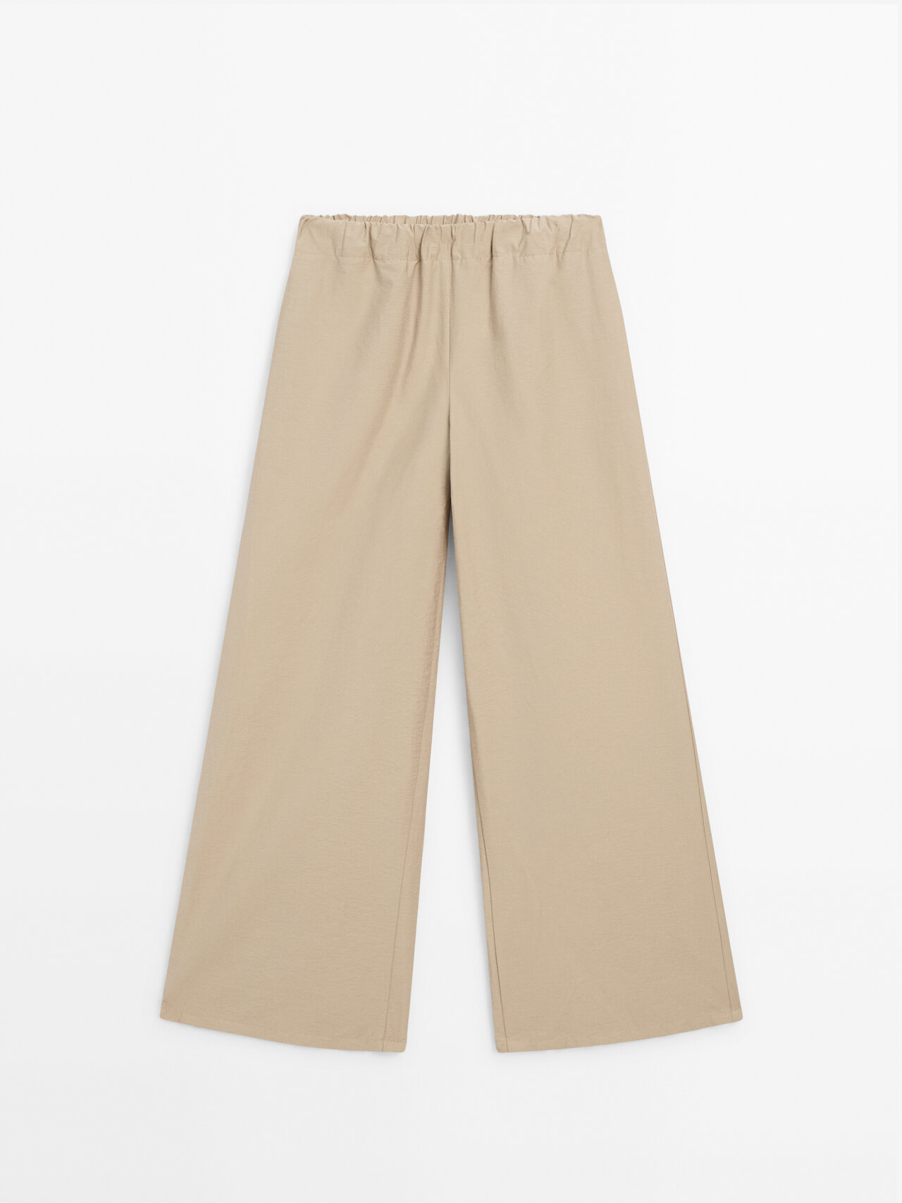 Wide-leg Trousers With Elastic Waistband In Sand