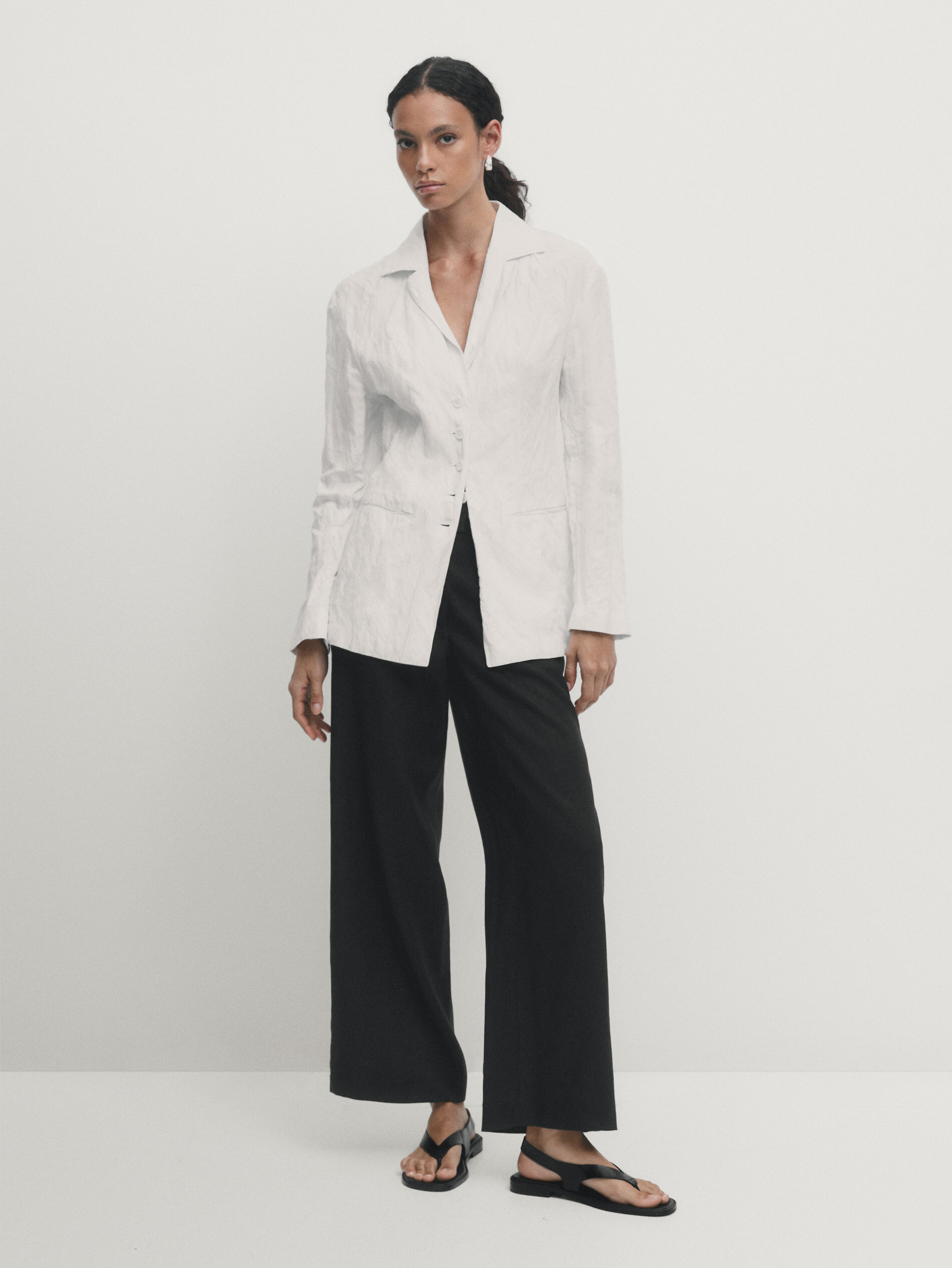 Straight-leg 100% linen trousers · Black, Sand · Dressy | Massimo Dutti