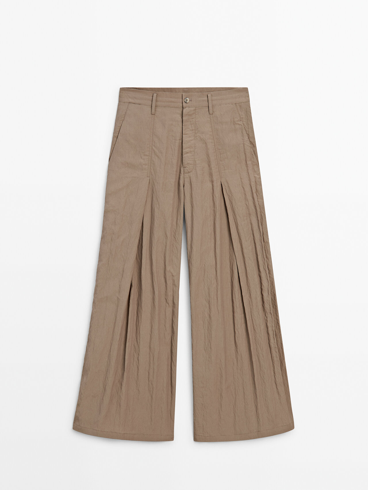 Massimo Dutti Creased-effect Darted Technical Trousers In Caramel