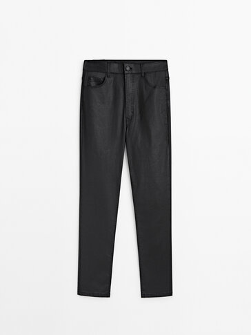 High-waist straight-leg coated trousers · Black · Dressy | Massimo 