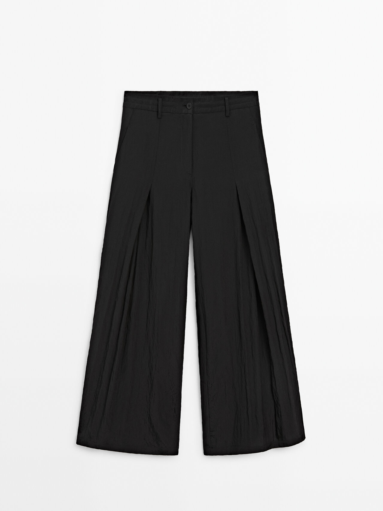 Massimo Dutti Creased-effect Darted Technical Trousers In Black