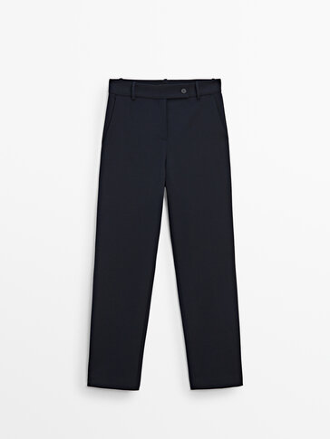 Straight-fit plain navy blue trousers · Navy Blue · Dressy