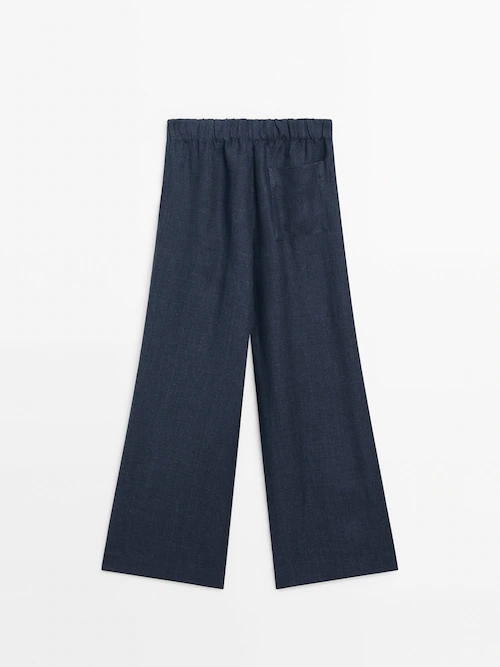 Wide-leg trousers with elasticated waistband · Navy Blue, Black · Dressy