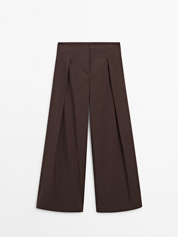 Wide-leg poplin trousers with pleated detail - Limited Edition ·  Terra-cotta · Dressy