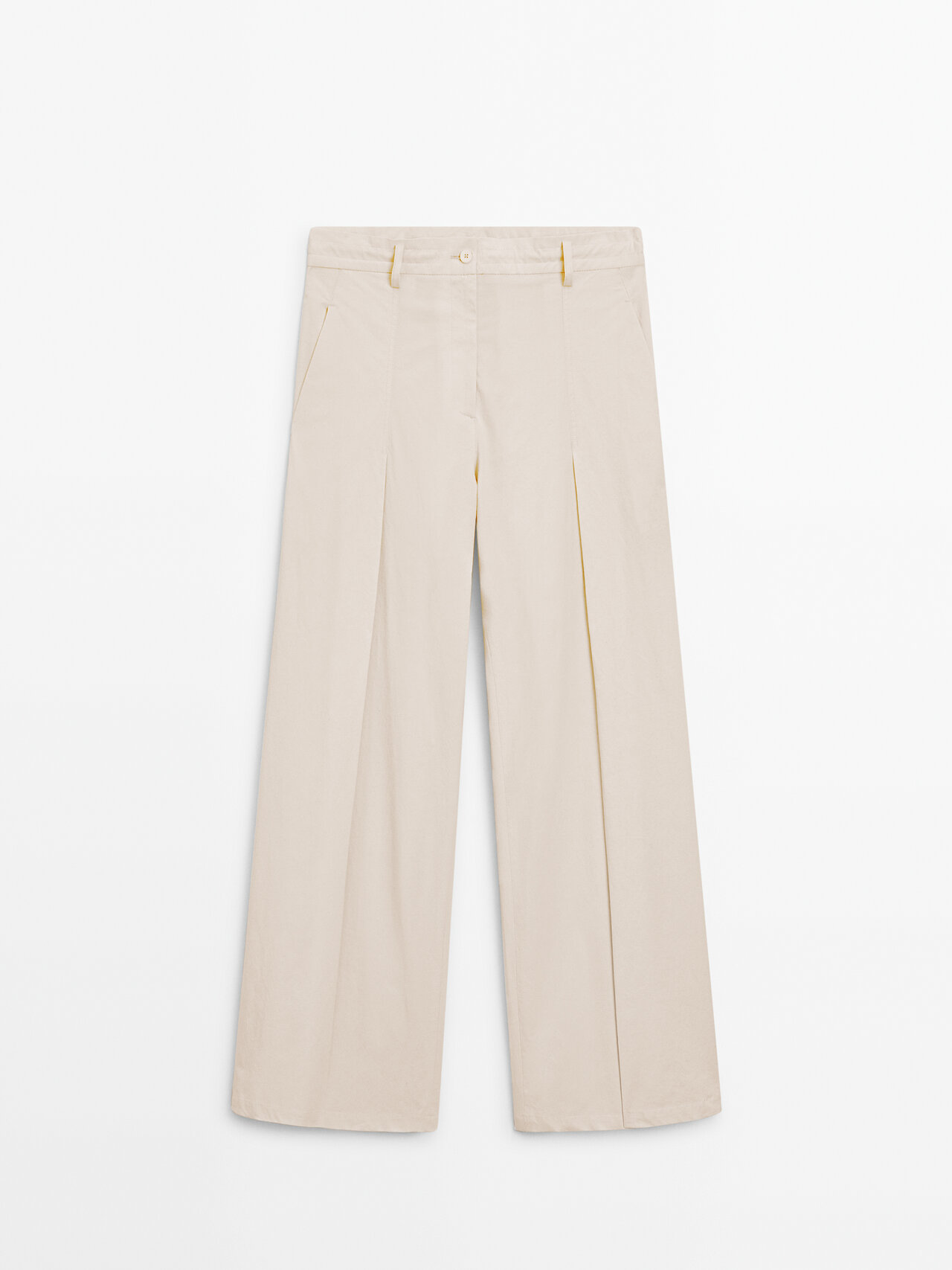 Massimo Dutti Faded Wide-leg Trousers In Cream