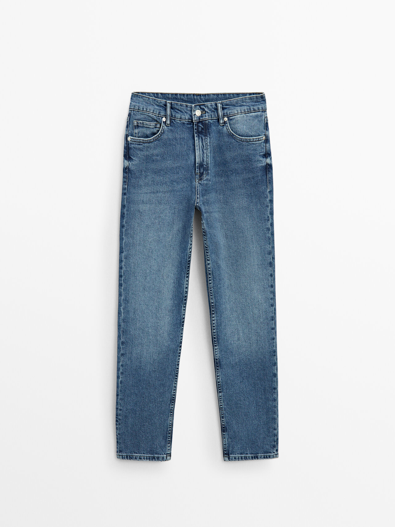 Shop Massimo Dutti Mid-waist Slim-cropped-fit Jeans In Light Blue