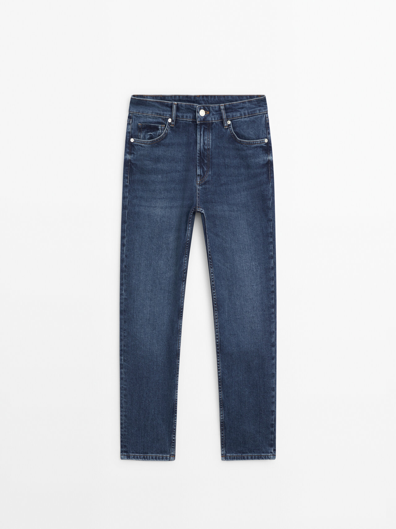 Shop Massimo Dutti Mid-waist Slim-cropped-fit Jeans In Medium Blue