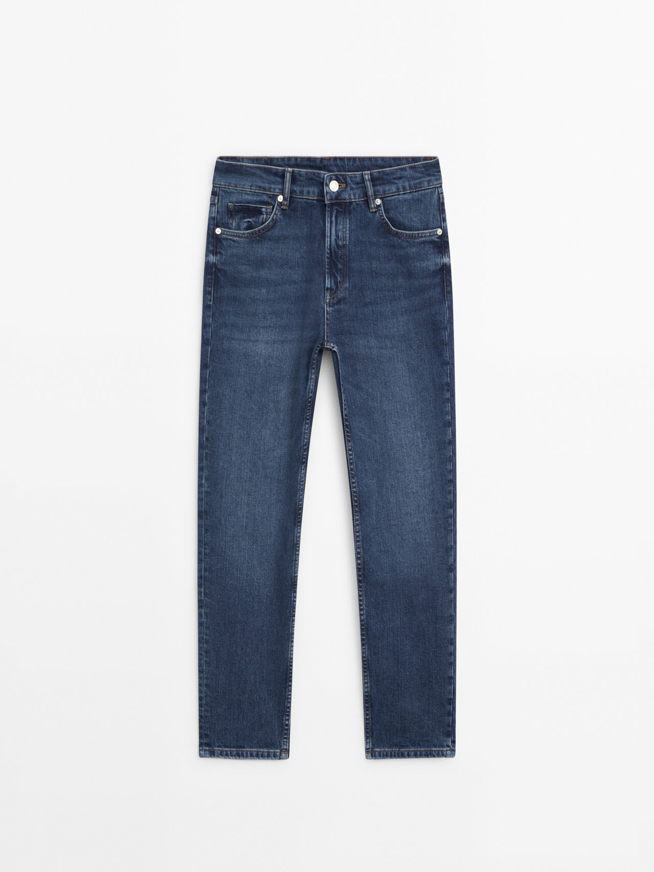 Massimo Dutti Mid-waist Slim-cropped-fit Jeans In Medium Blue