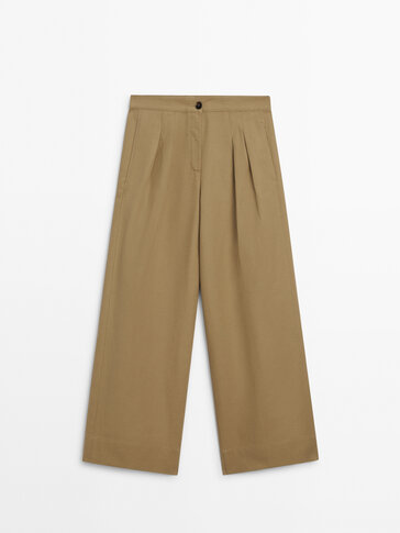 High-waist wide-leg trousers with double dart detail