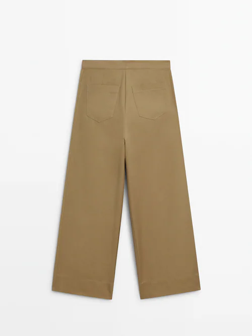 High-waist wide-leg trousers with double dart detail · Washed, Cream ·  Dressy | Massimo Dutti