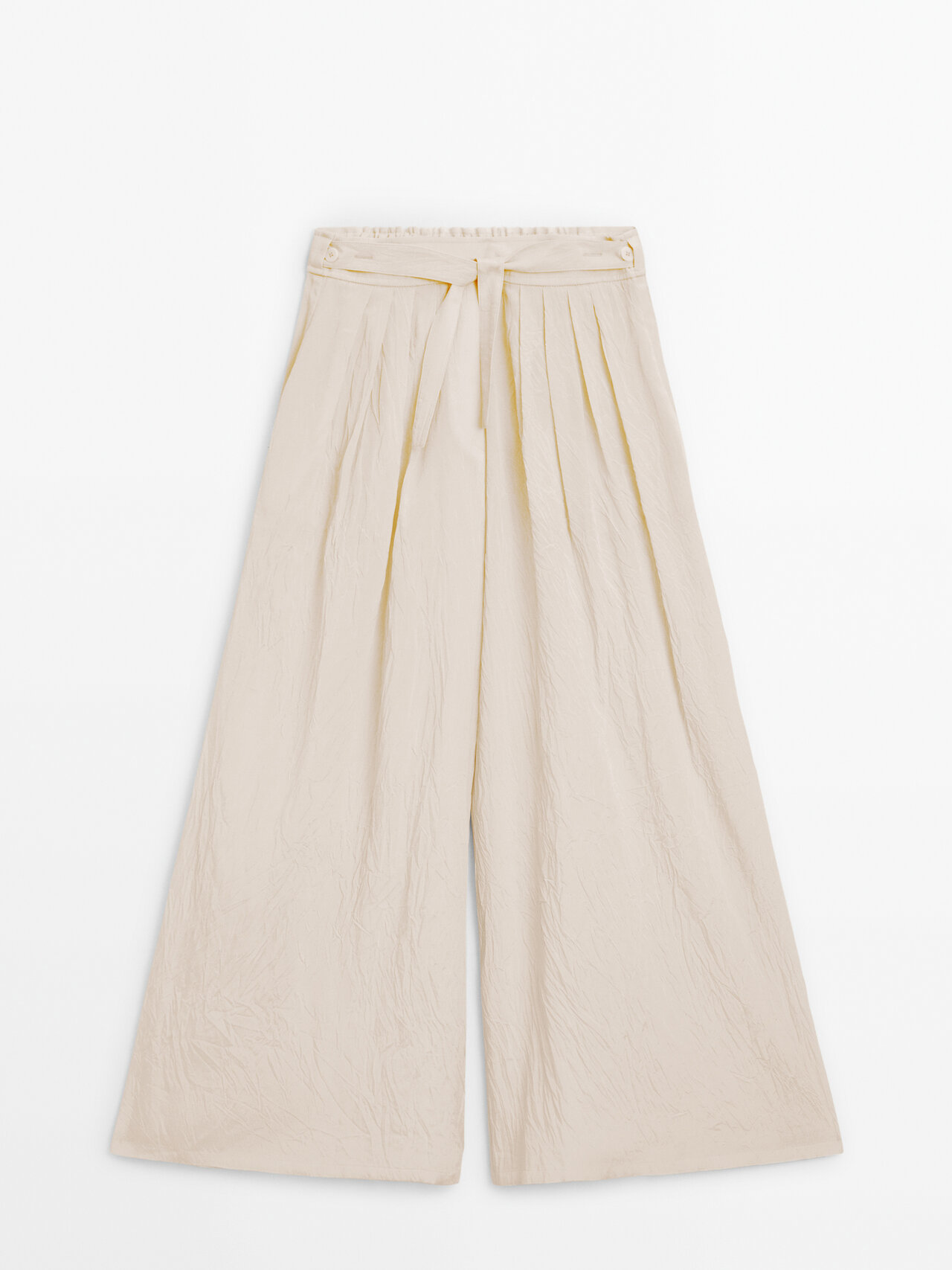 Shop Massimo Dutti Wide-leg Satin Trousers With Pleats In Peach