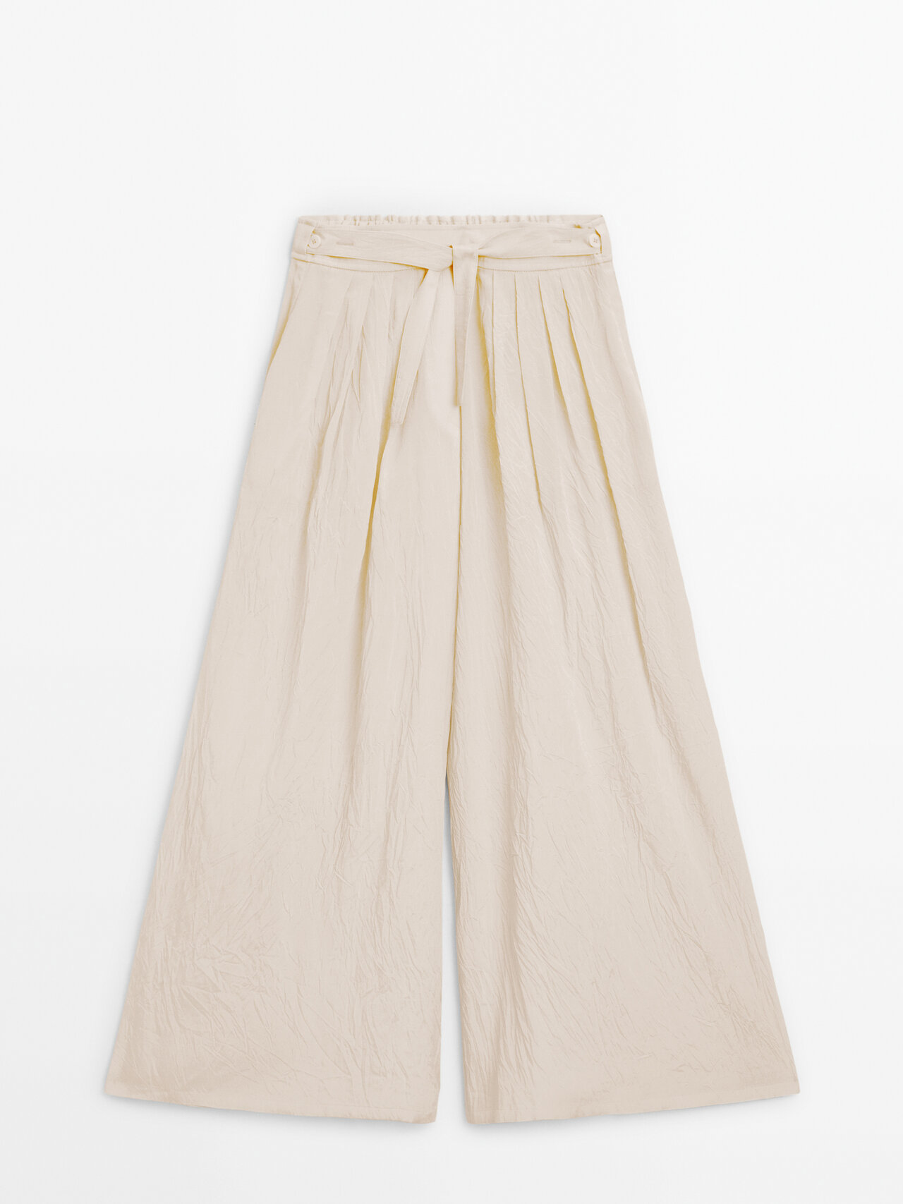 Massimo Dutti Wide-leg Satin Trousers With Pleats In Peach