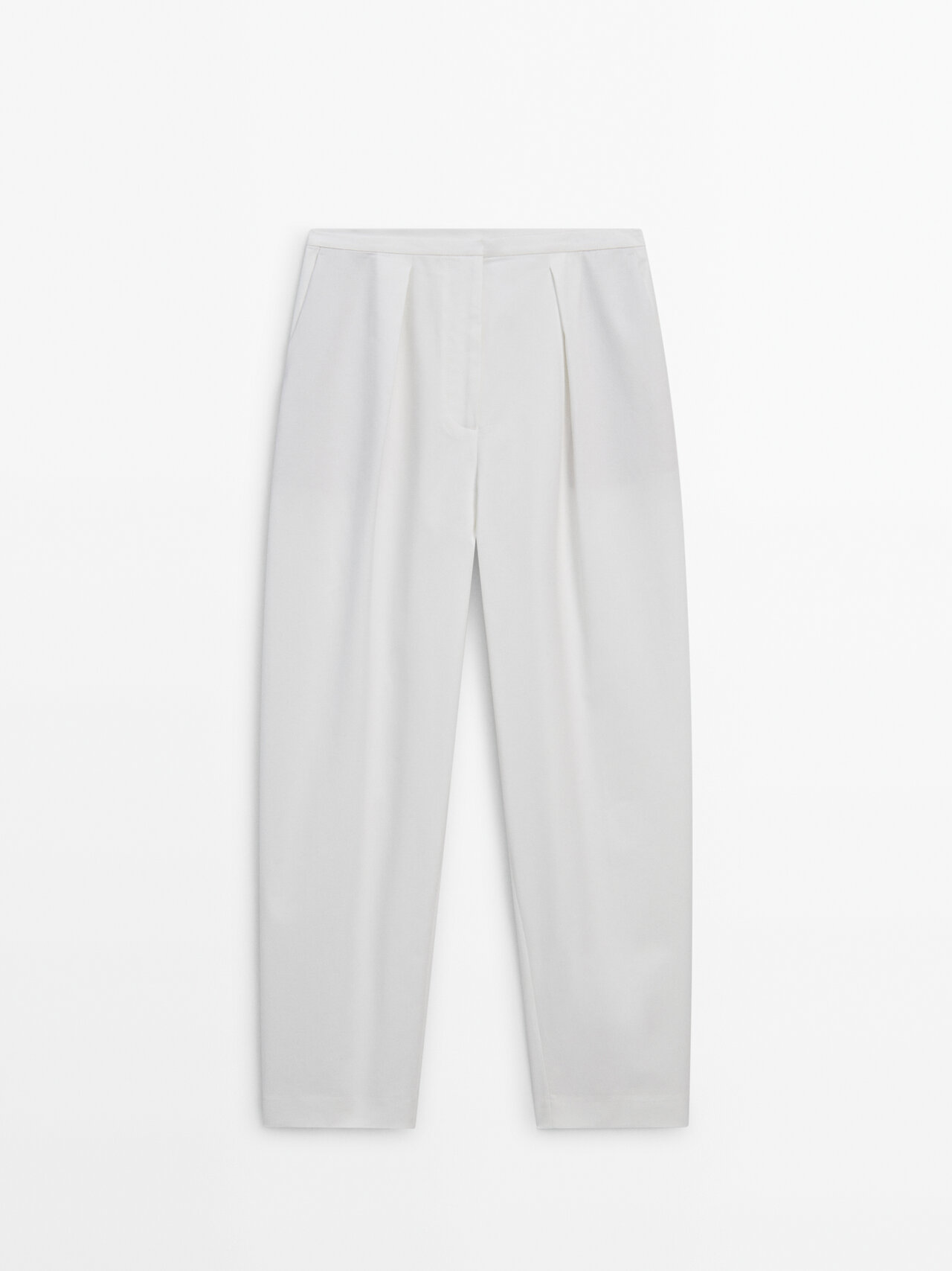 Massimo Dutti Cotton Blend Barrel Trousers In Weiss