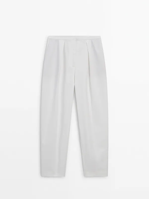 Cotton blend barrel trousers · White · Dressy | Massimo Dutti