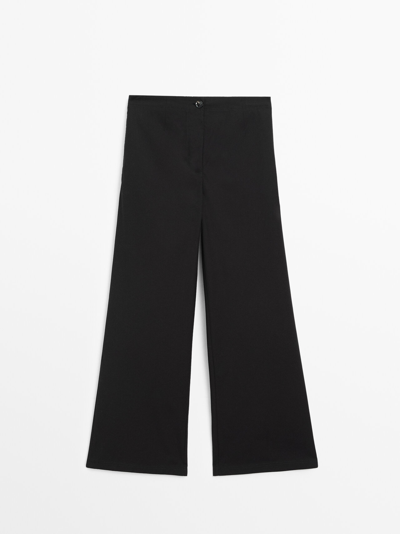 Massimo Dutti Wide-leg Low-rise Straight-fit Trousers In Black