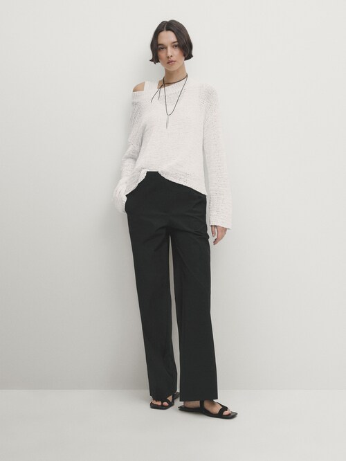 Wide-leg low-rise straight-fit trousers
