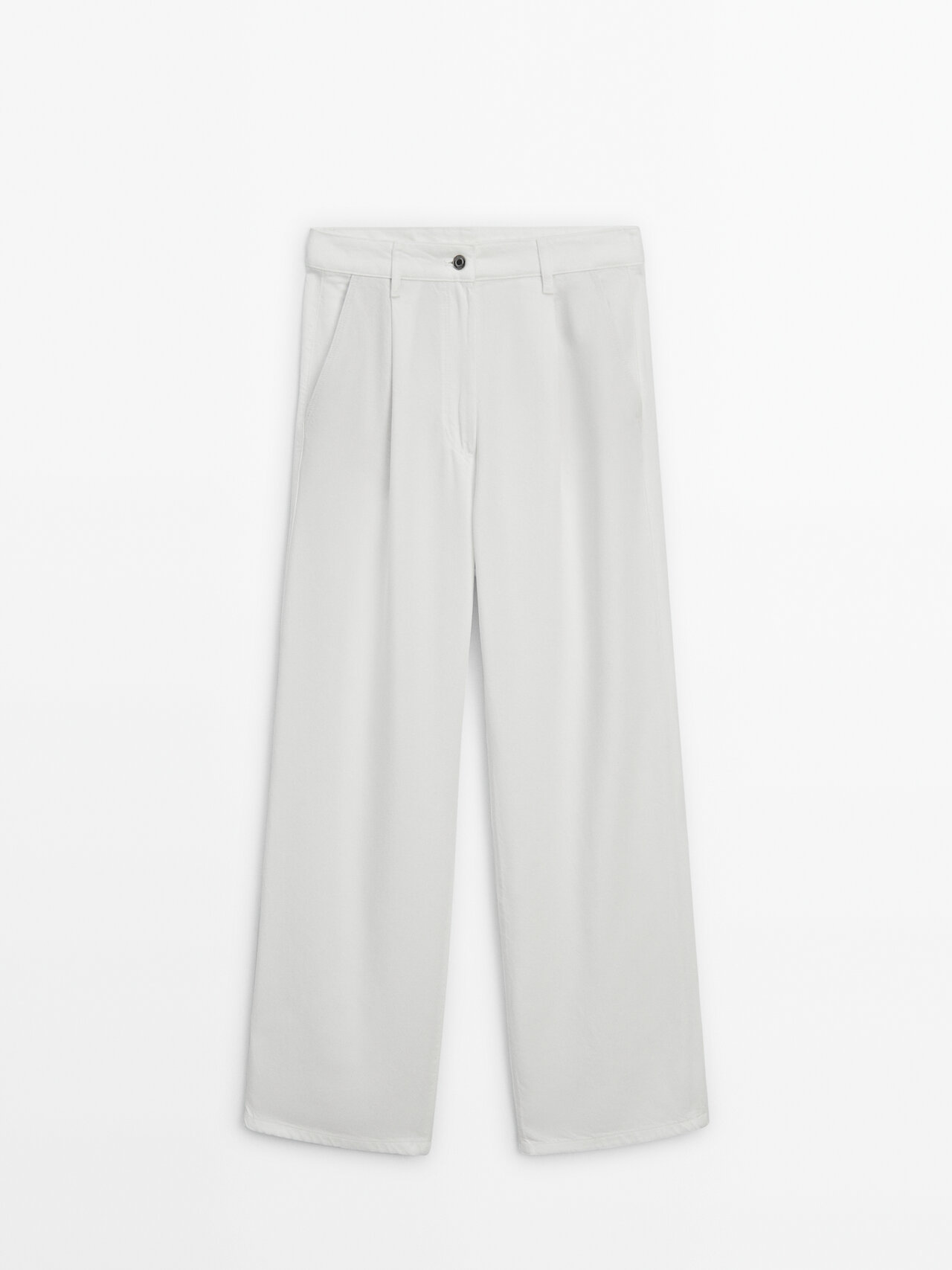 Massimo Dutti Flowing Lyocell Trousers With Darts In Cream